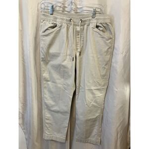 L.L. Bean Flex Pants Men's 28 Tan Flat Front Drawstring Waistband Cotton Blend